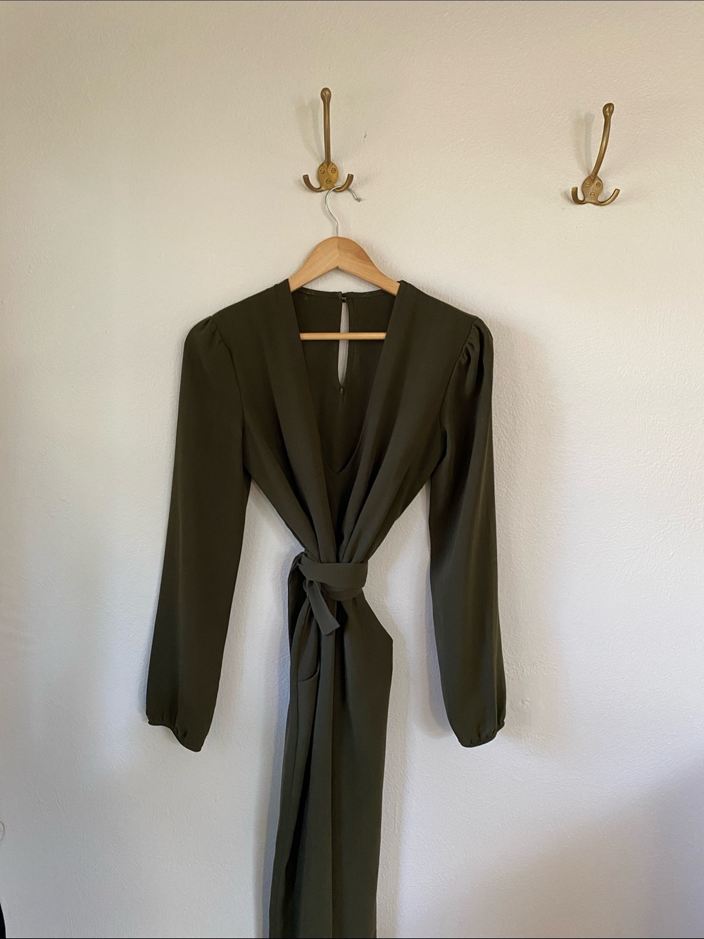 Olive Green Long Sleeve Wrap jumpsuit